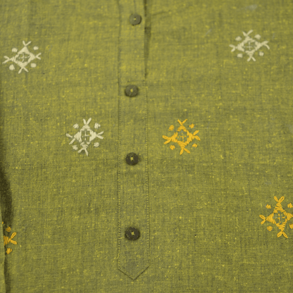 Sage Green Cotton Hand Embroidered Slim Fit Kurti