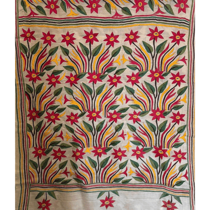 Tussar Saree with Flower Motif Kantha Work