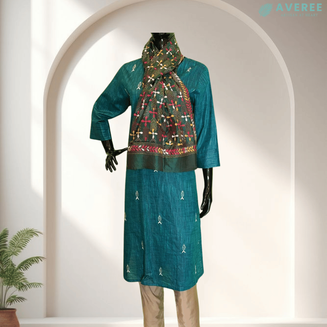 Dark Green Blended Silk Stole