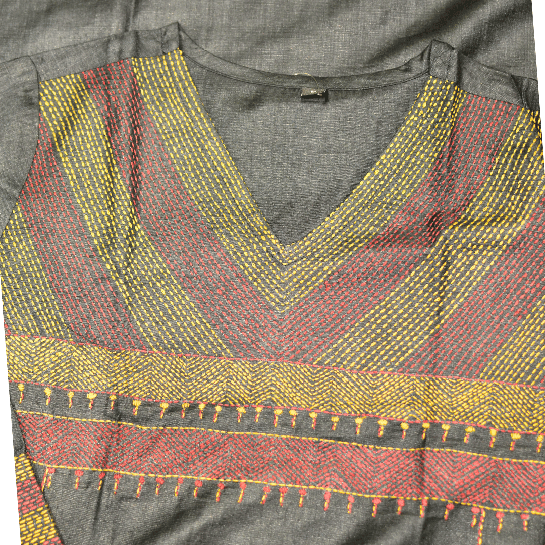 Black Silk Hand Embroidered Slim Fit Kurti