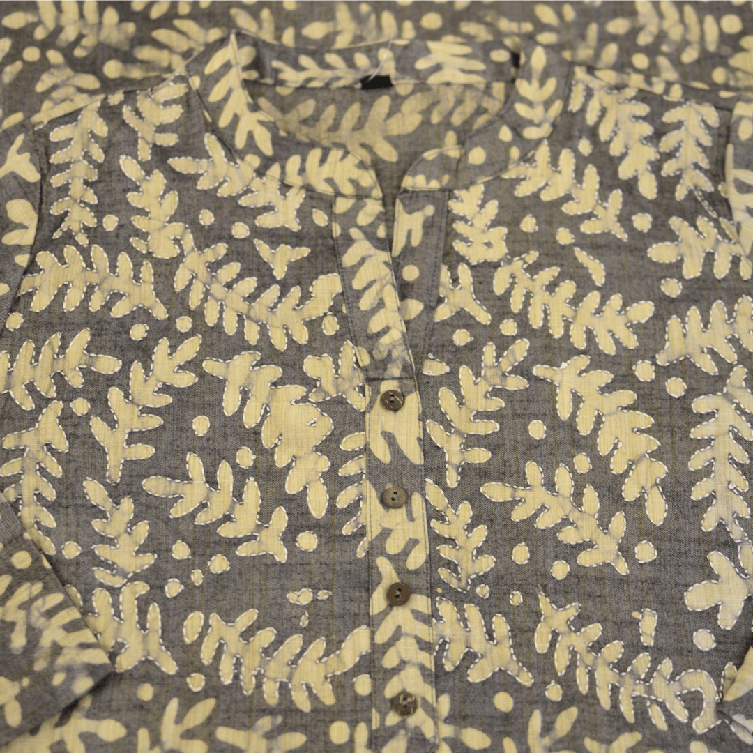 Grey Block Print Viscose Hand Embroidered Slim Fit Kurti