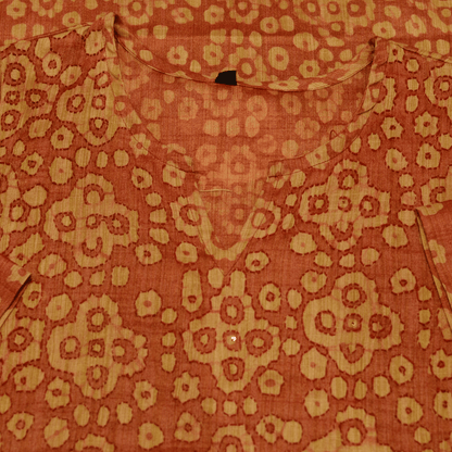 Burnt Orange Block Cotton Hand Embroidered Slim Fit Kurti