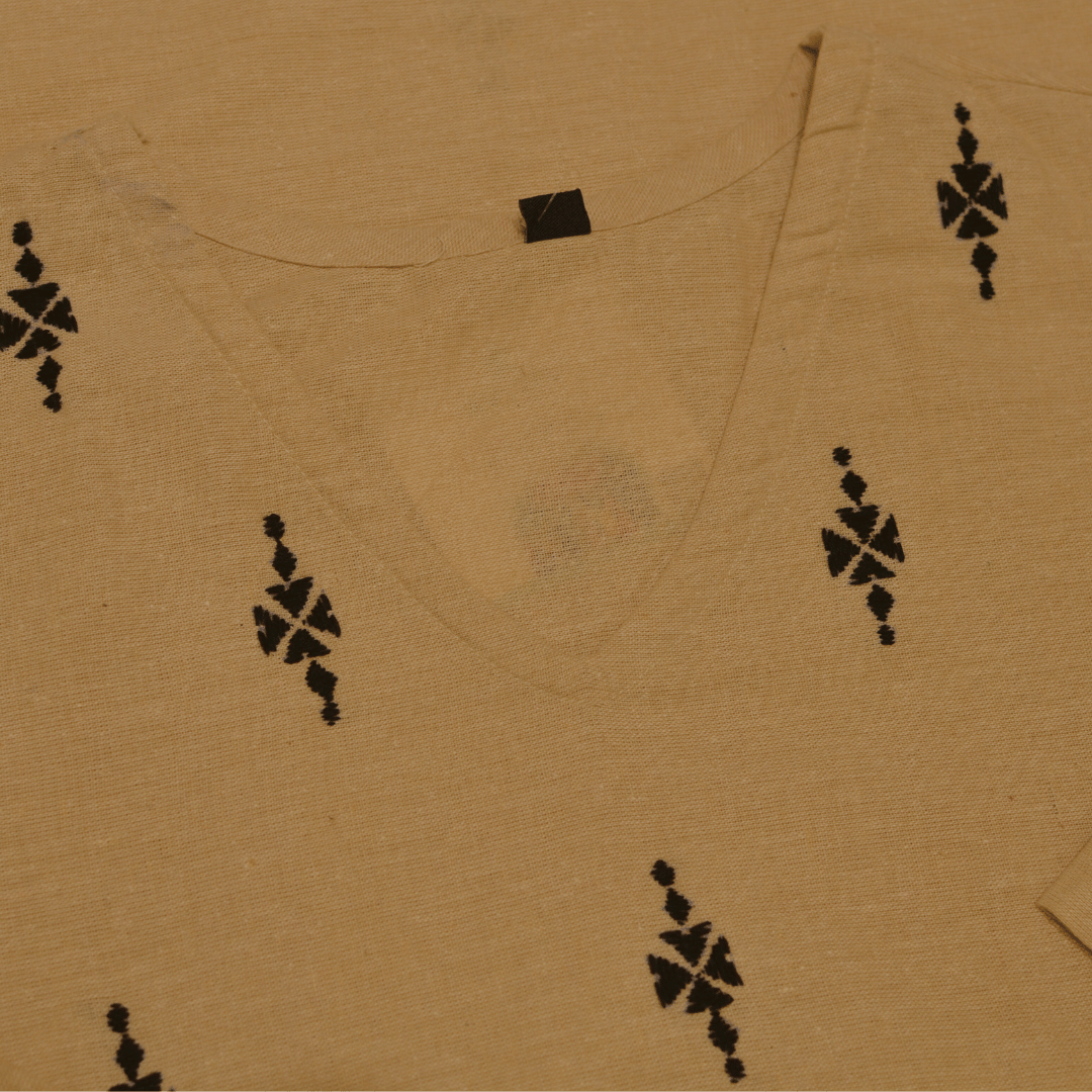 Cream Cotton Short Hand Embroidered Slim Fit Kurti