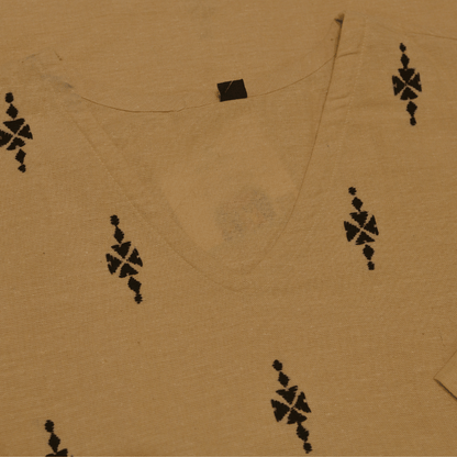 Cream Cotton Short Hand Embroidered Slim Fit Kurti