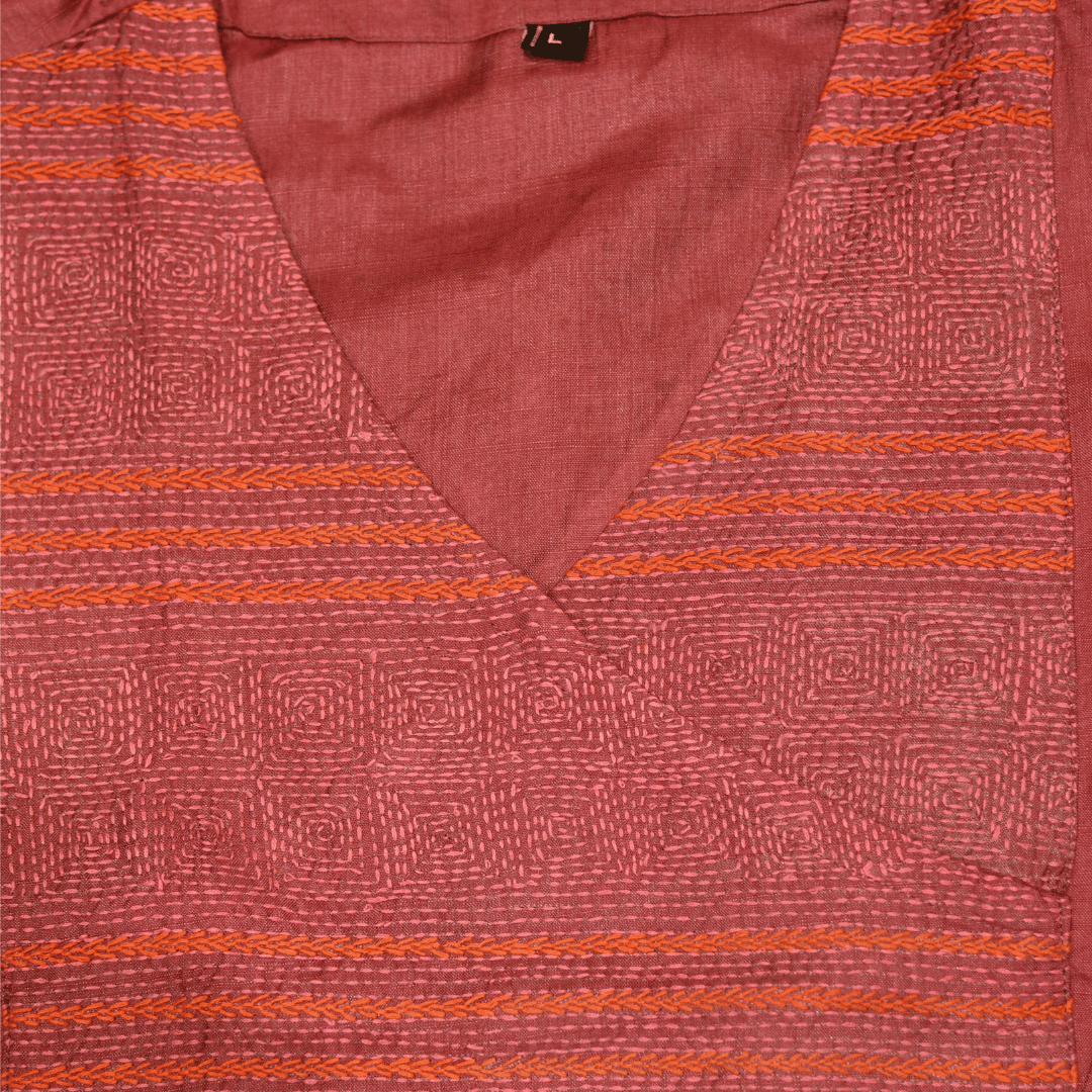 Pink Silk Hand Embroidered Slim Fit Kurti