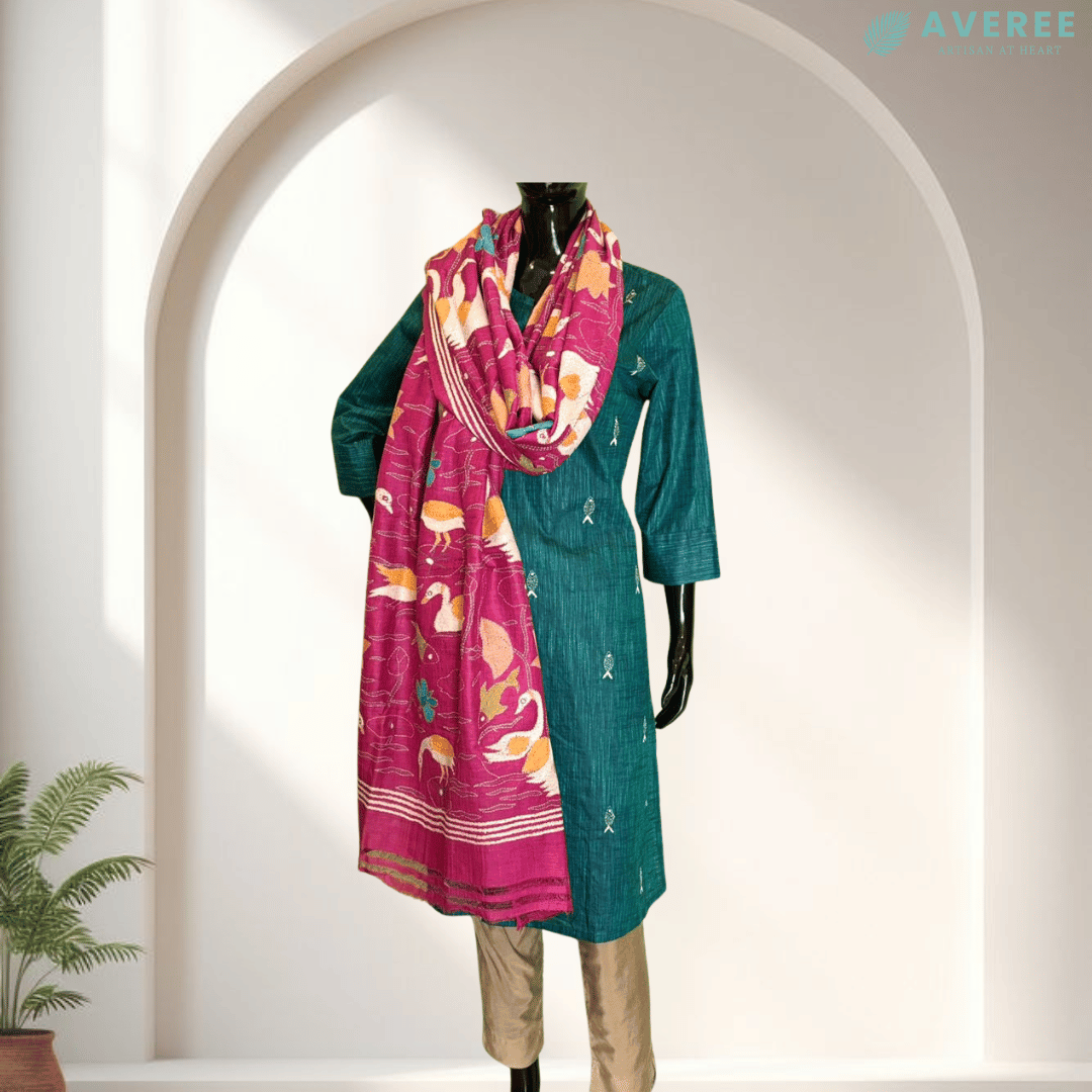 Pink Pure Silk Tussar Dupatta