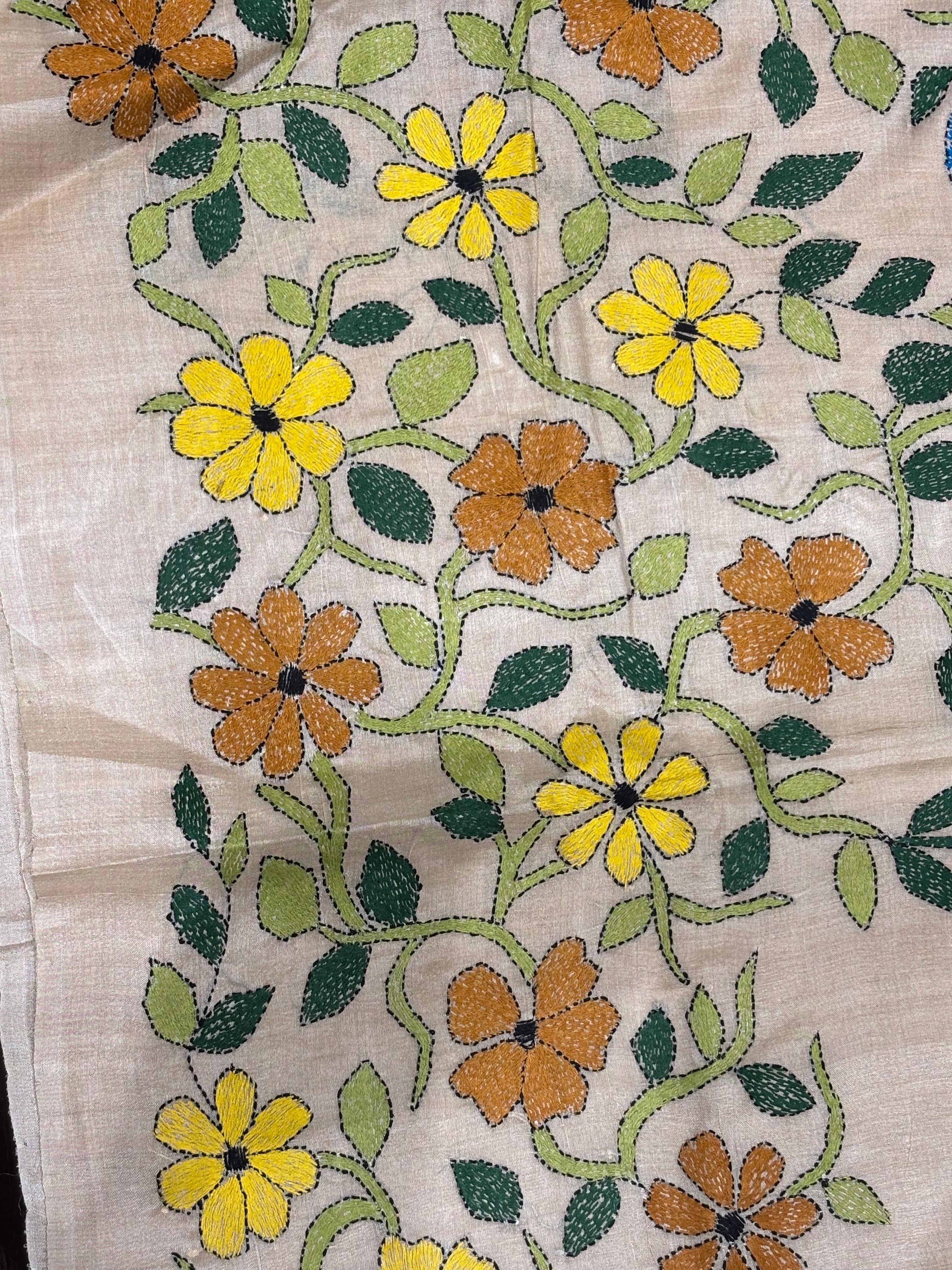 Floral with Dragonfly Tussar Saree