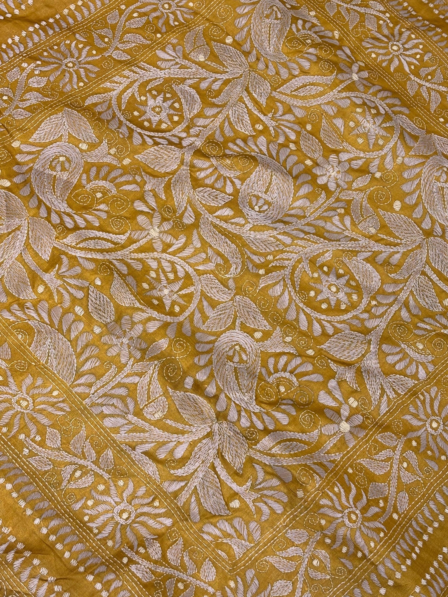 Green &amp; Yellow Dyed Tussar Saree