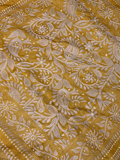 Green &amp; Yellow Dyed Tussar Saree