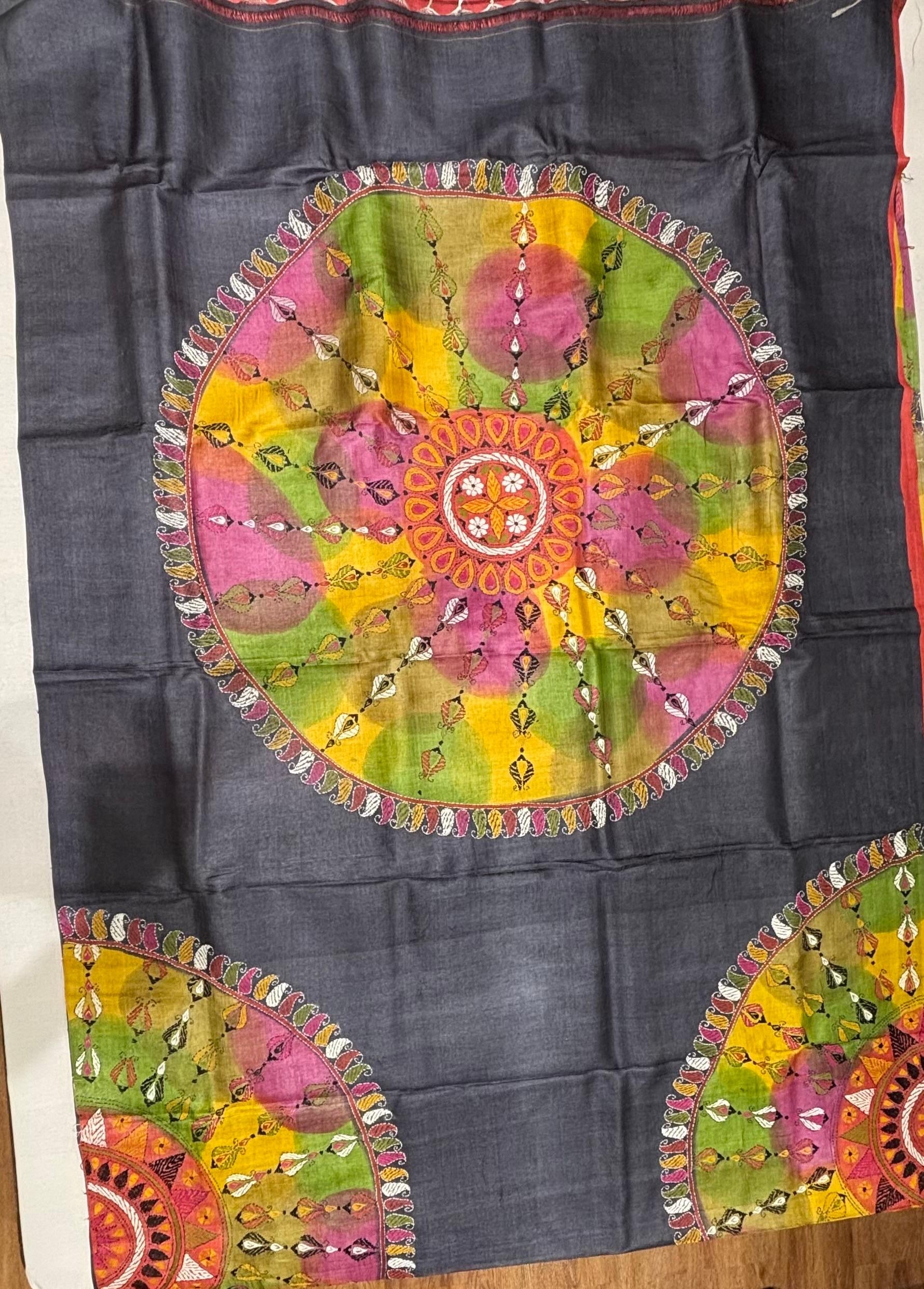 Black Geometric Design Tussar Saree