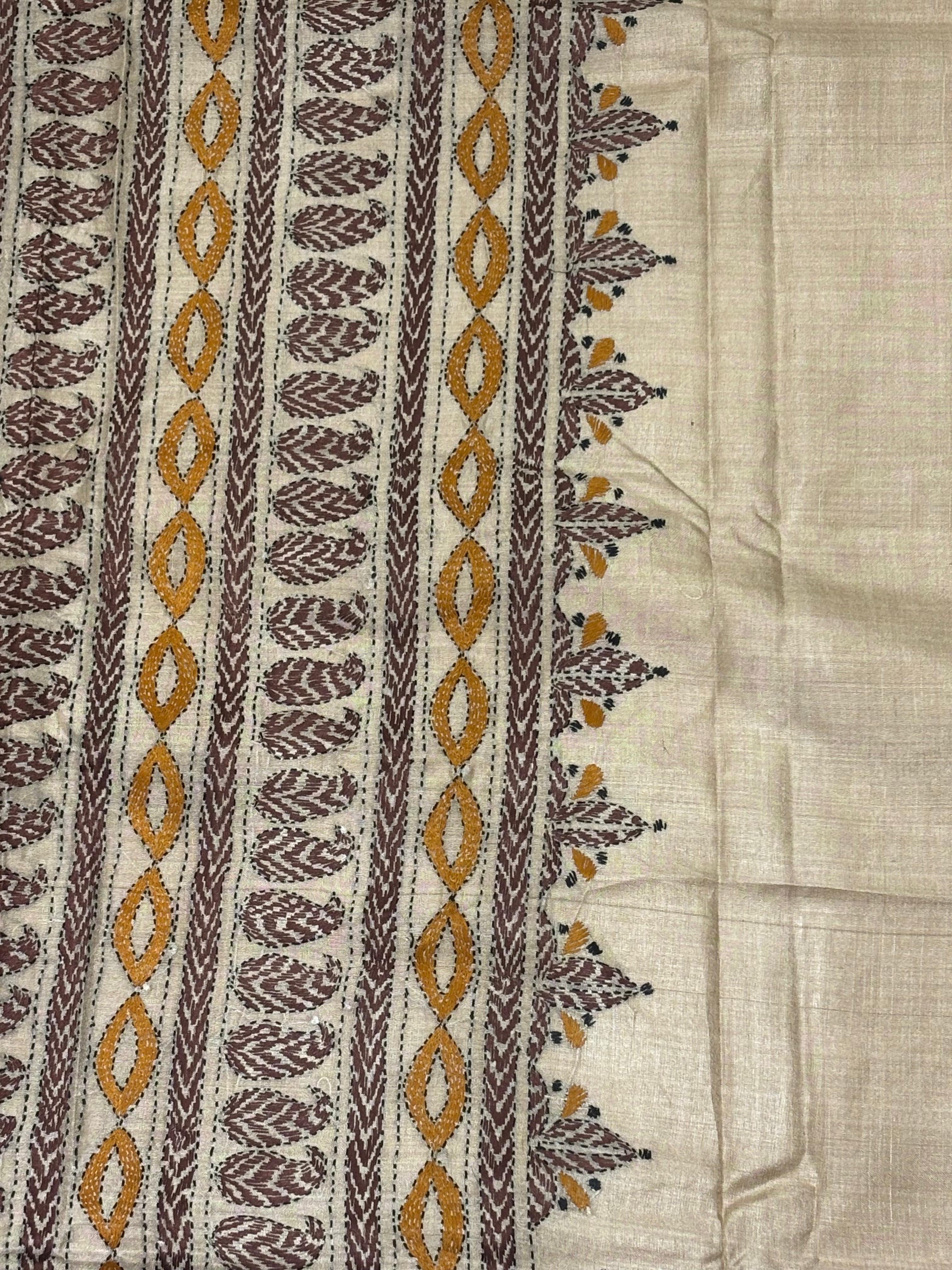 Brown &amp; Yellow Tussar Saree