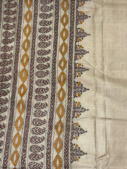 Brown &amp; Yellow Tussar Saree