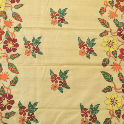 Pure Tussar Silk Flower Design Saree with Kantha Work