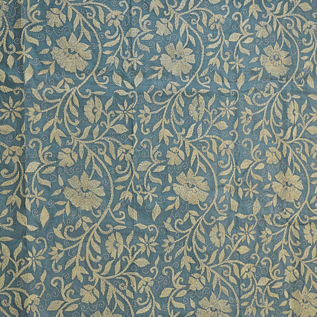 Aqua Blue Pure Gachi Tussar Silk with Kantha Work