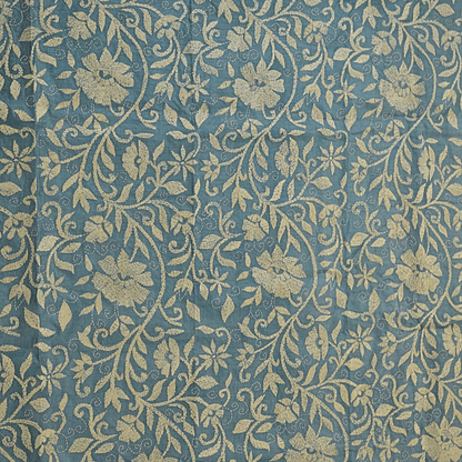 Aqua Blue Pure Gachi Tussar Silk with Kantha Work