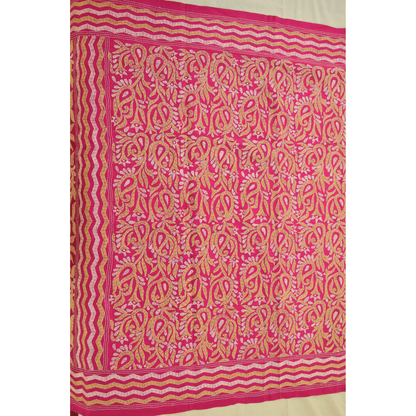Pink Pure Silk Saree with Kantha Work