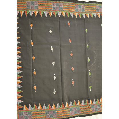 Black Pure Silk Saree with Kantha Work