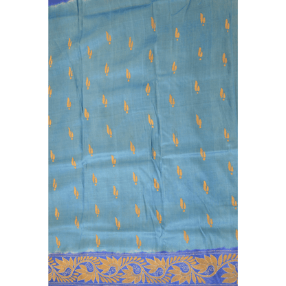 Blue Pure Tussar Silk Saree with Kantha Work