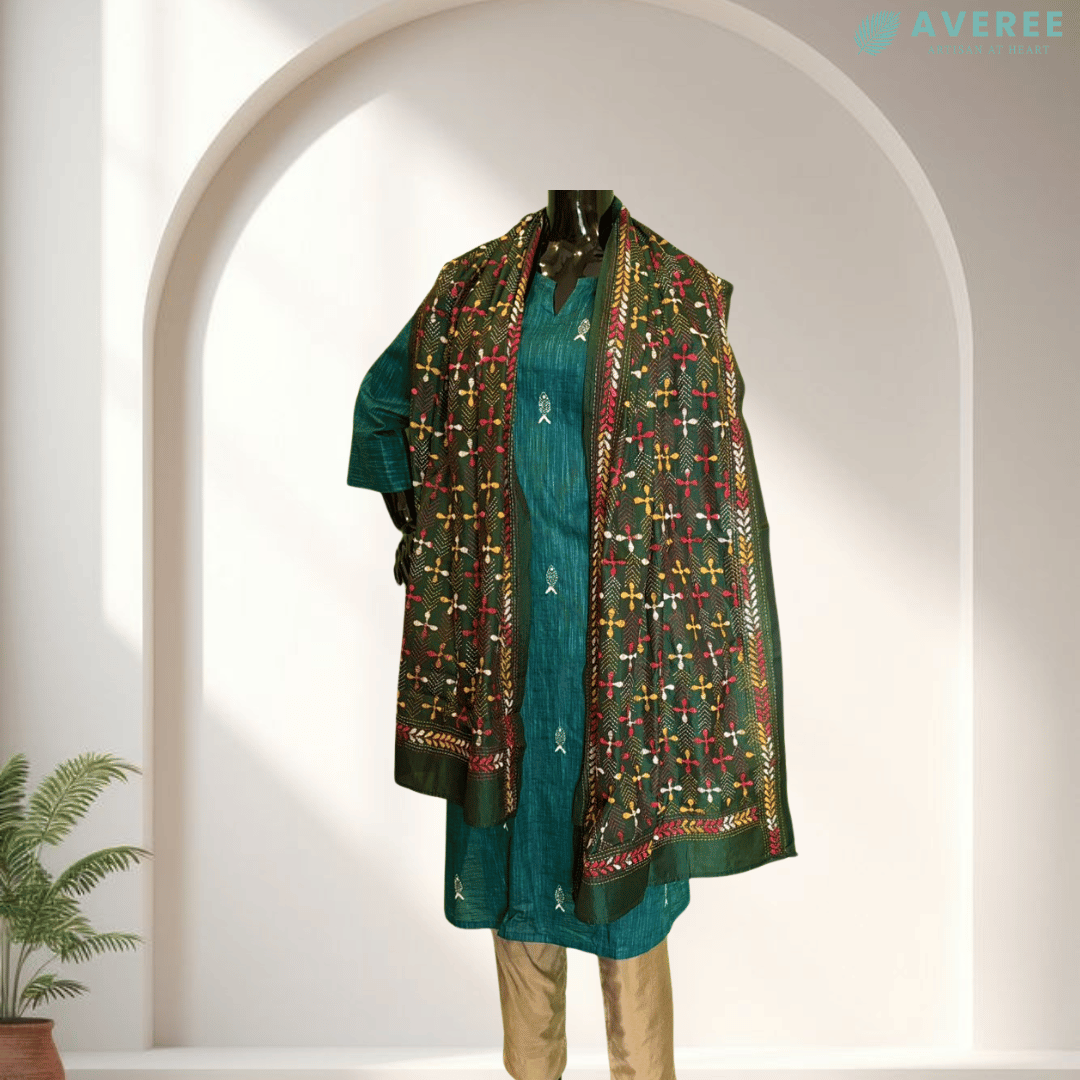 Dark Green Blended Silk Stole