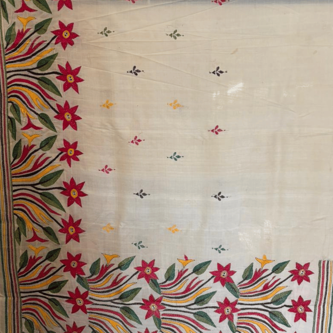 Tussar Saree with Flower Motif Kantha Work