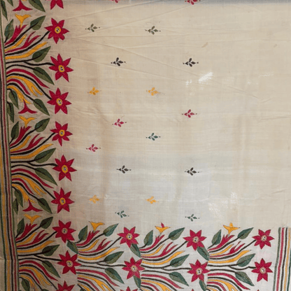 Tussar Saree with Flower Motif Kantha Work