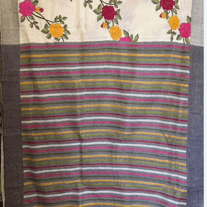 Pure Tussar Silk Saree with Kantha Work