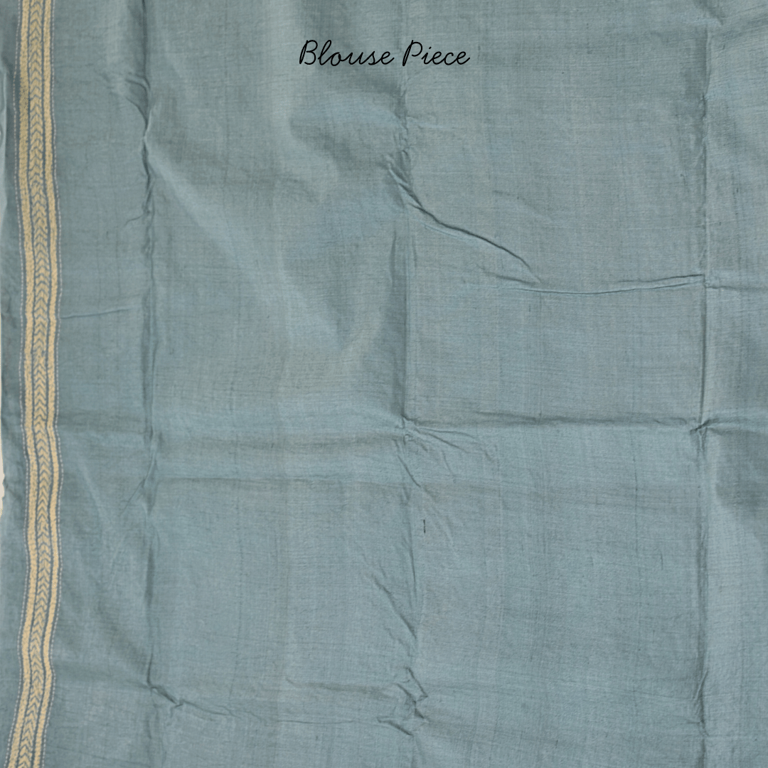 Aqua Blue Pure Gachi Tussar Silk with Kantha Work