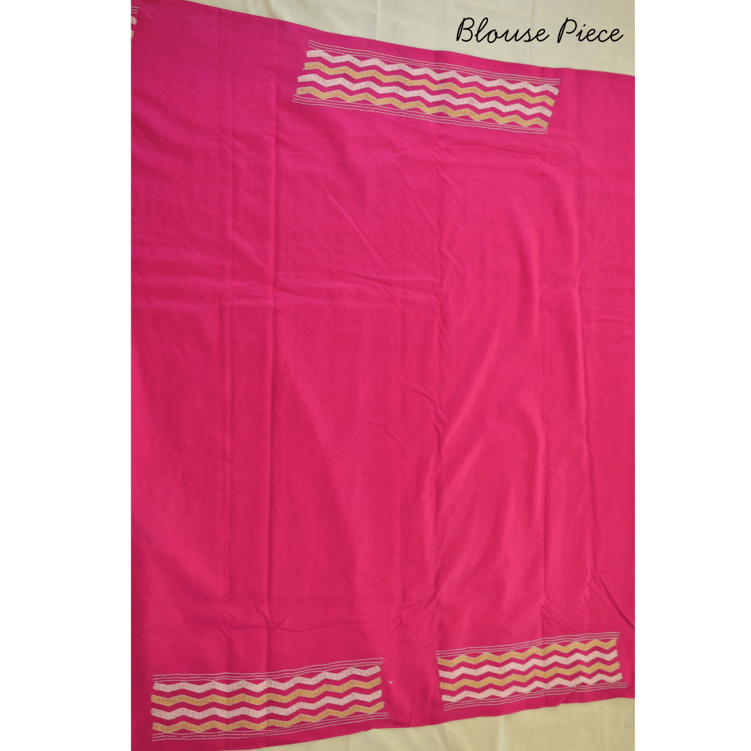Pink Pure Silk Saree with Kantha Work