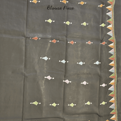 Black Pure Silk Saree with Kantha Work