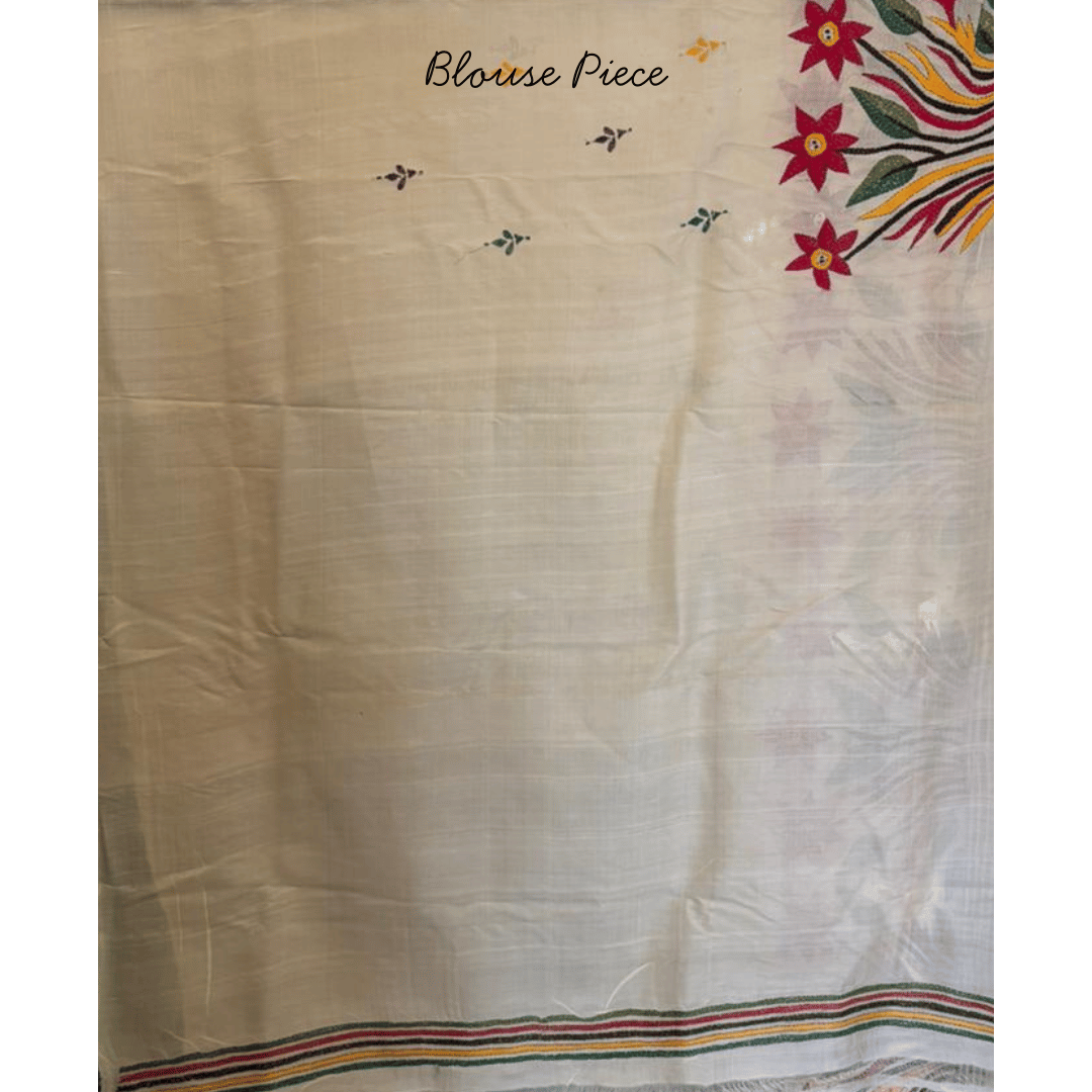 Tussar Saree with Flower Motif Kantha Work