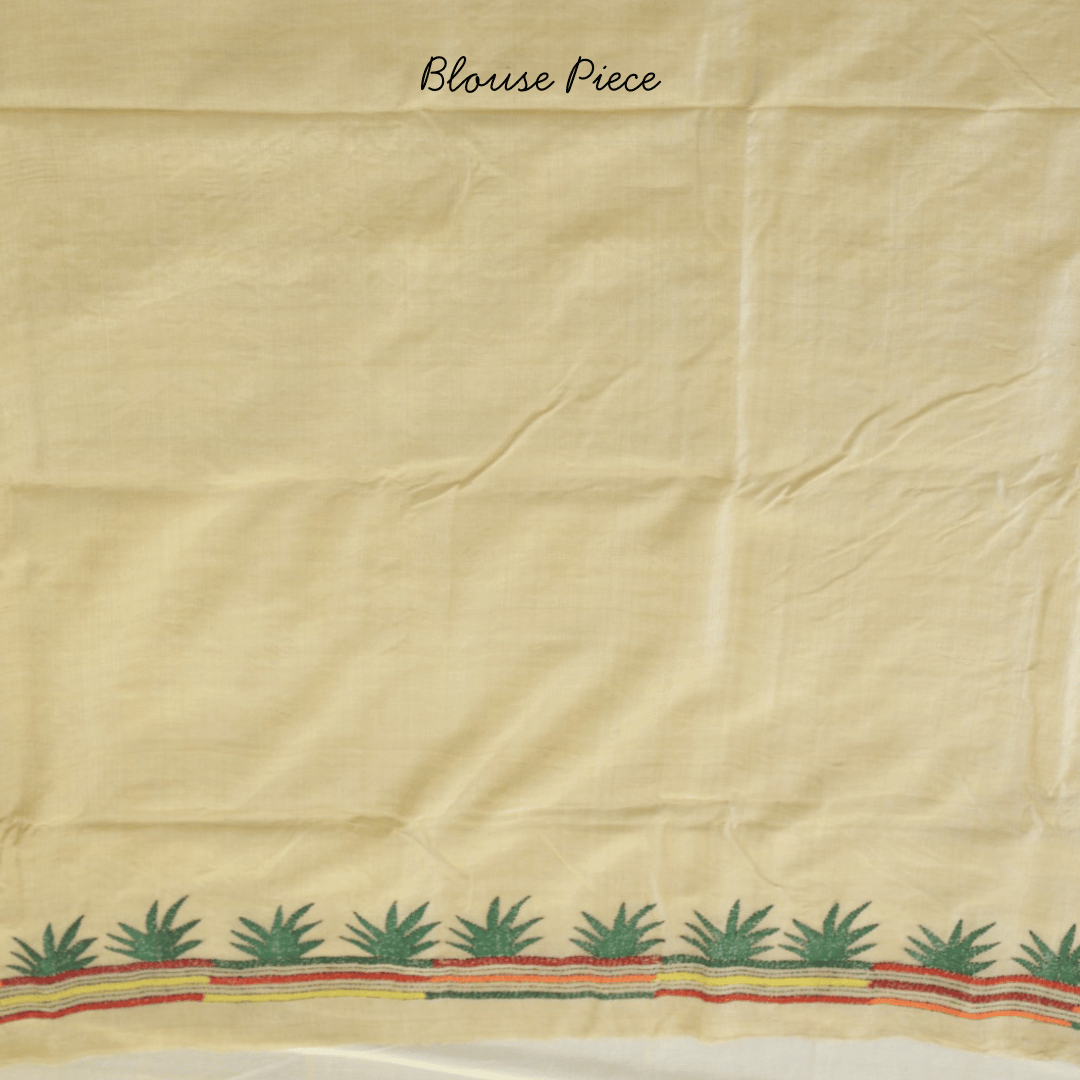 Pure Tussar Silk Flower Design Saree with Kantha Work