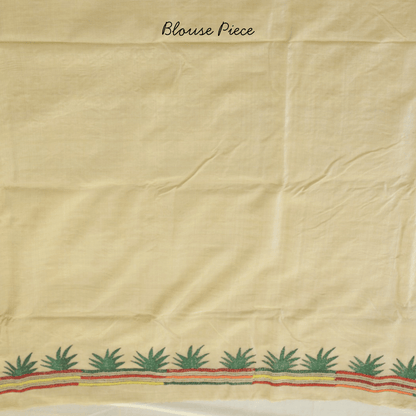 Pure Tussar Silk Flower Design Saree with Kantha Work