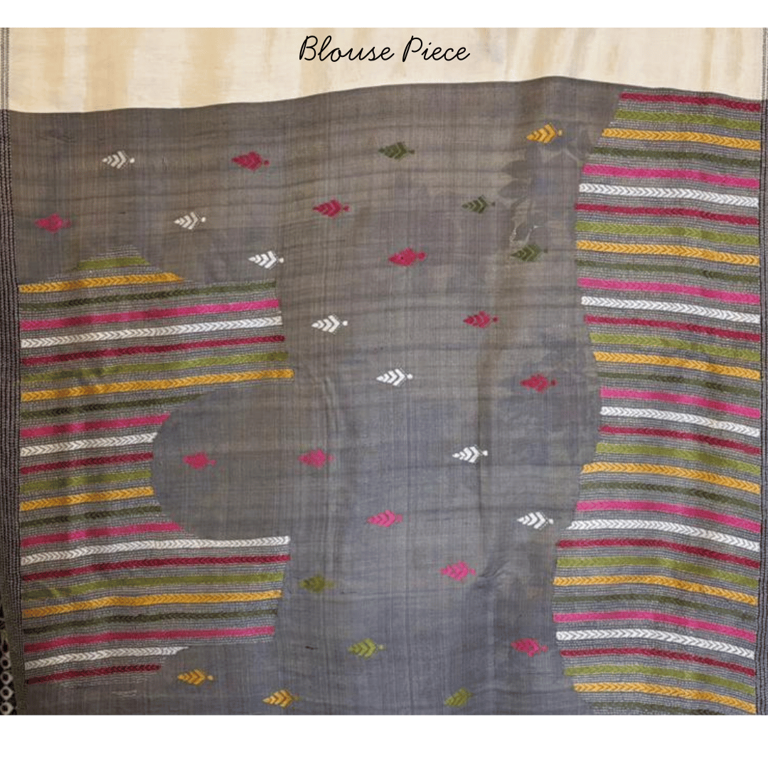 Pure Tussar Silk Saree with Kantha Work