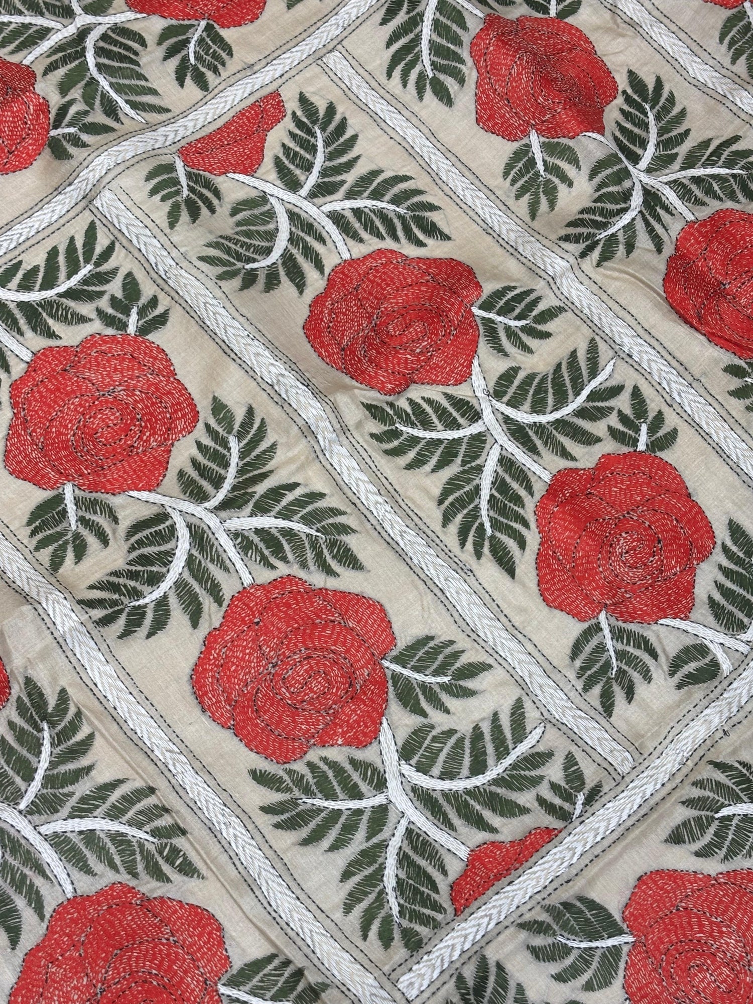Rose with checks design Tussar Saree