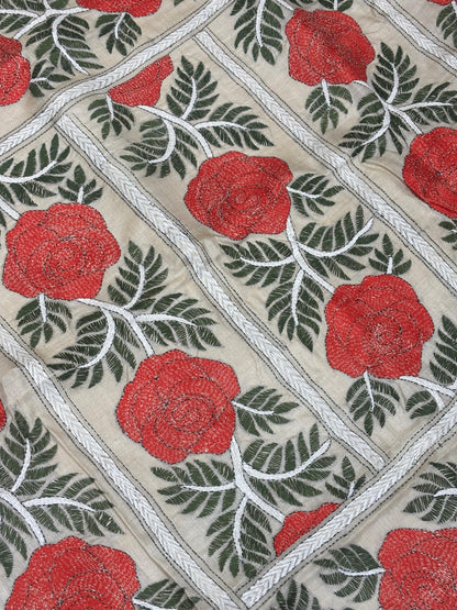 Rose with checks design Tussar Saree