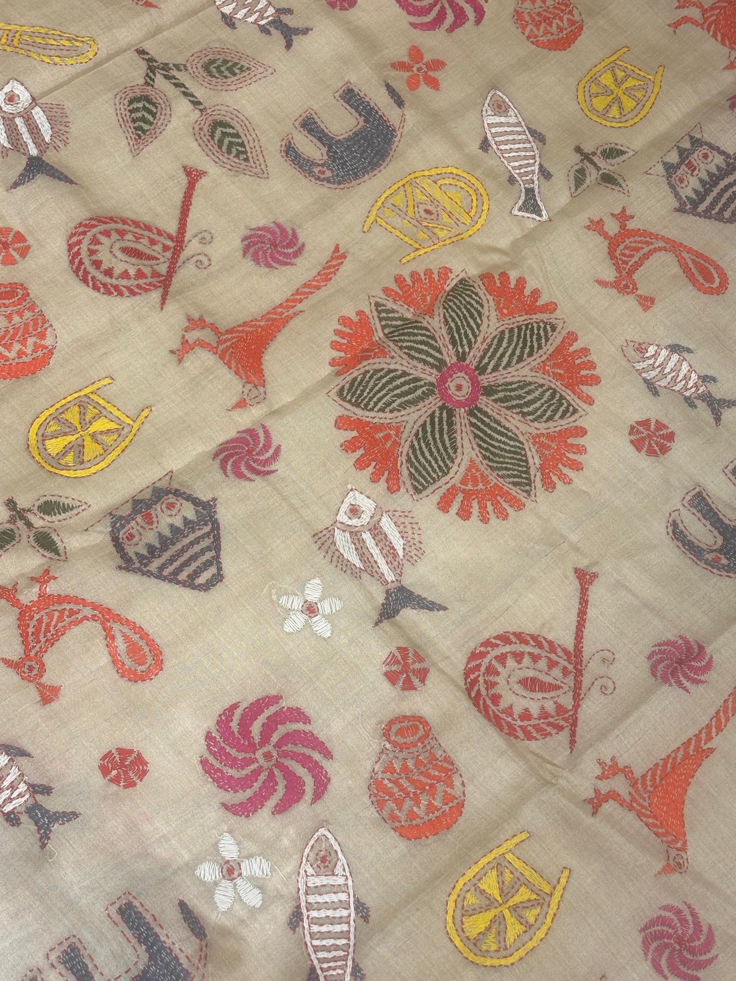 Multicolour Worli Design Tussar Saree