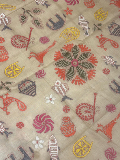 Multicolour Worli Design Tussar Saree