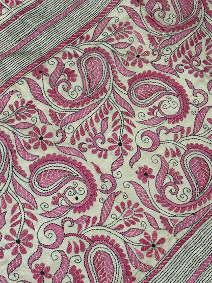 Baby Pink Floral Tussar Saree