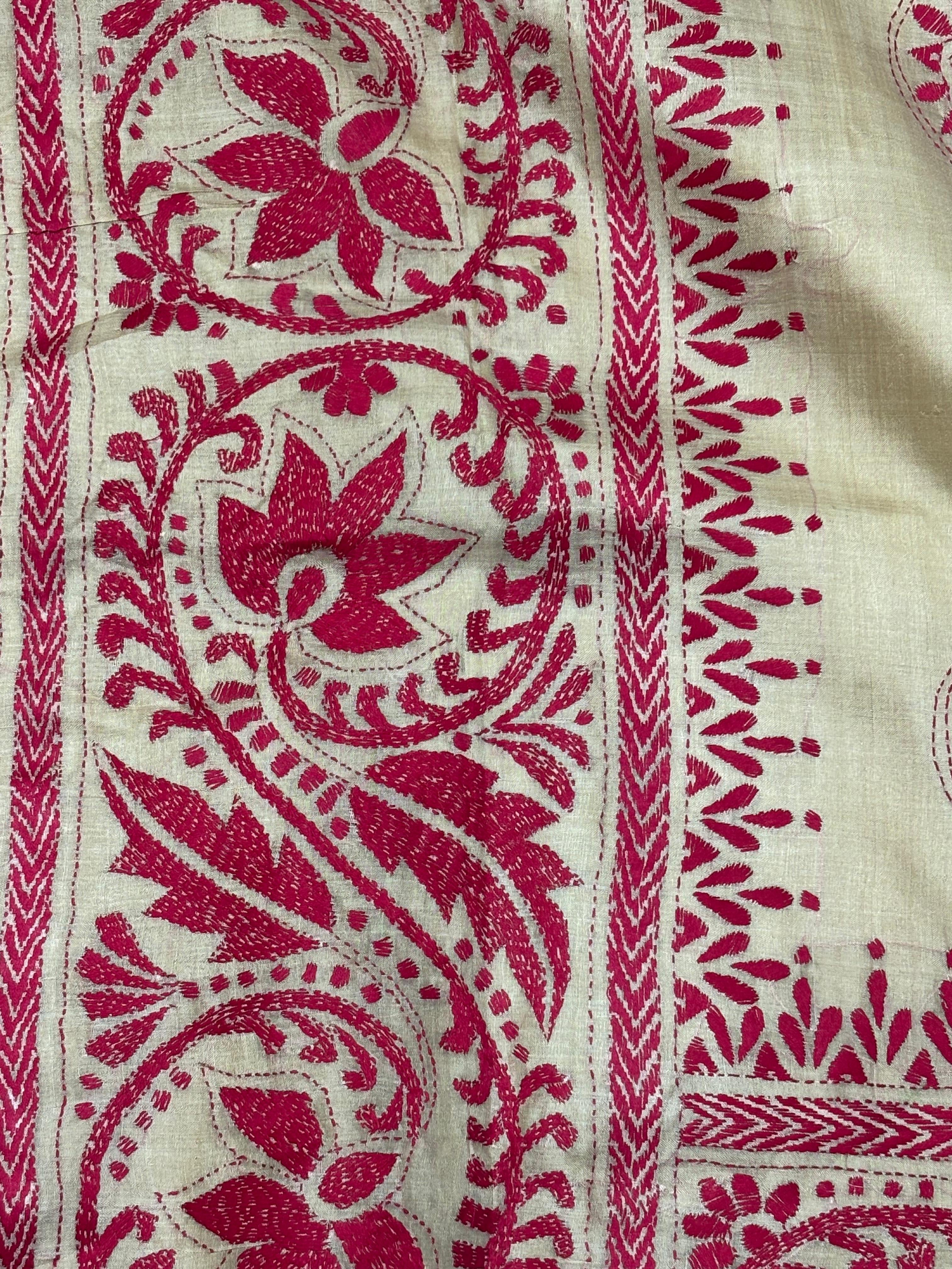 Dark Pink Floral Tussar Saree