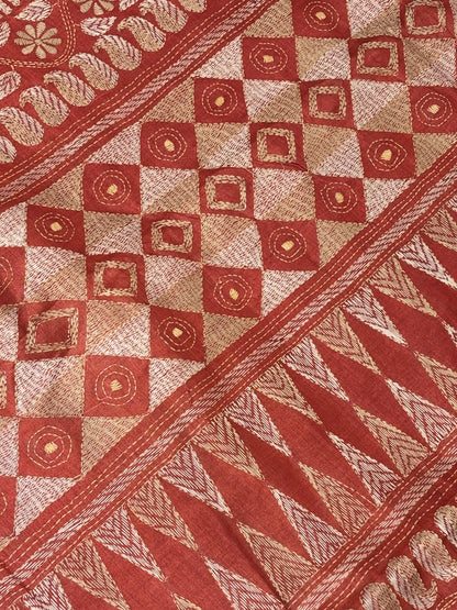 Rust &amp; Brown Dyed Tussar Saree