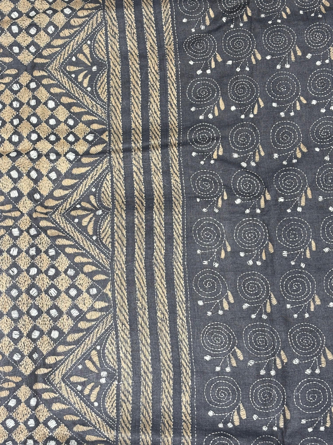 Black Dyed Geometric Design Tussar Saree