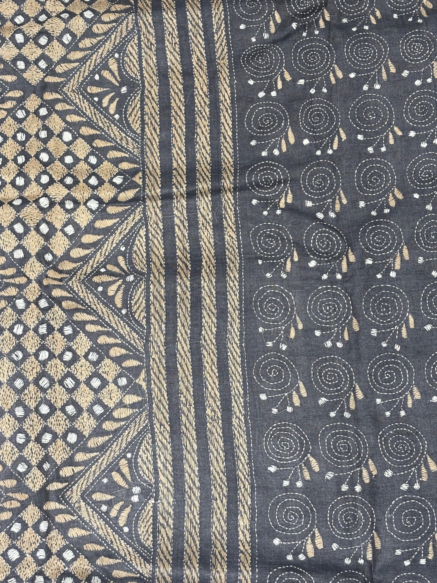 Black Dyed Geometric Design Tussar Saree