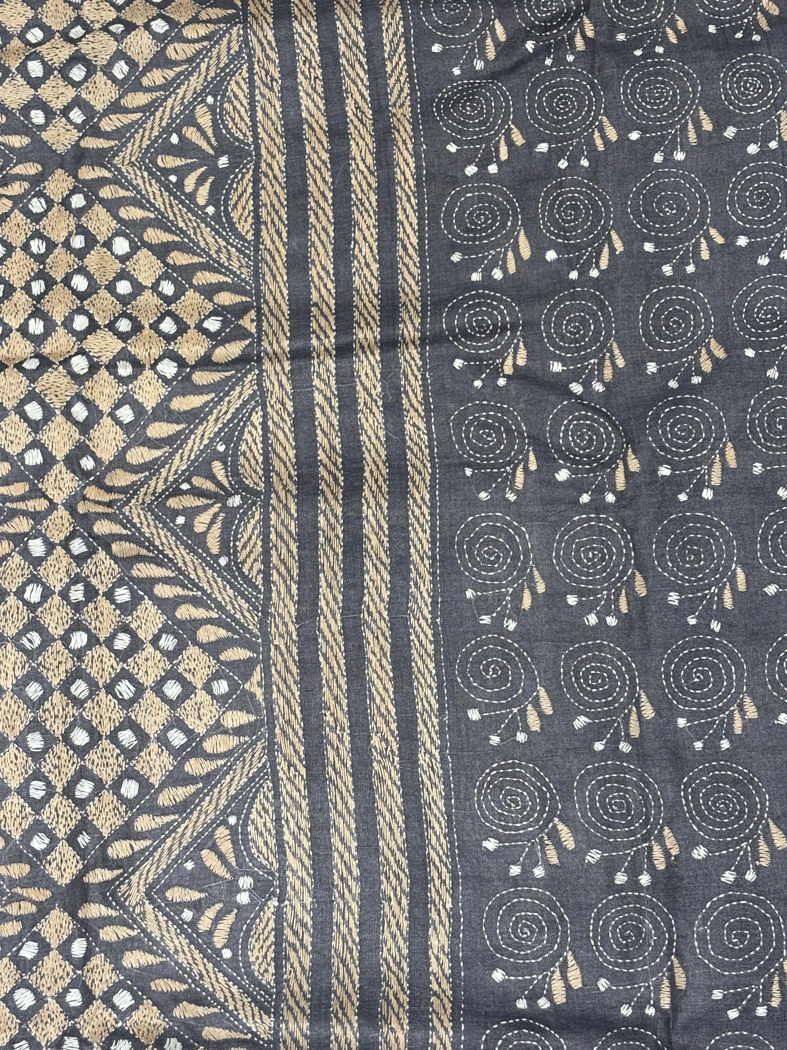 Black Dyed Geometric Design Tussar Saree