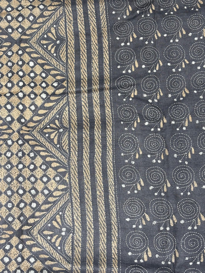 Black Dyed Geometric Design Tussar Saree