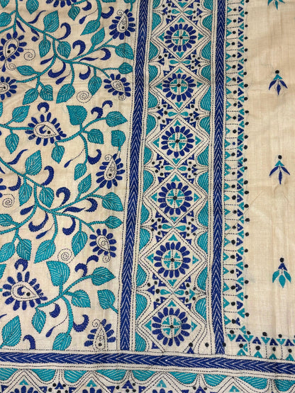Blue Floral Tussar Saree