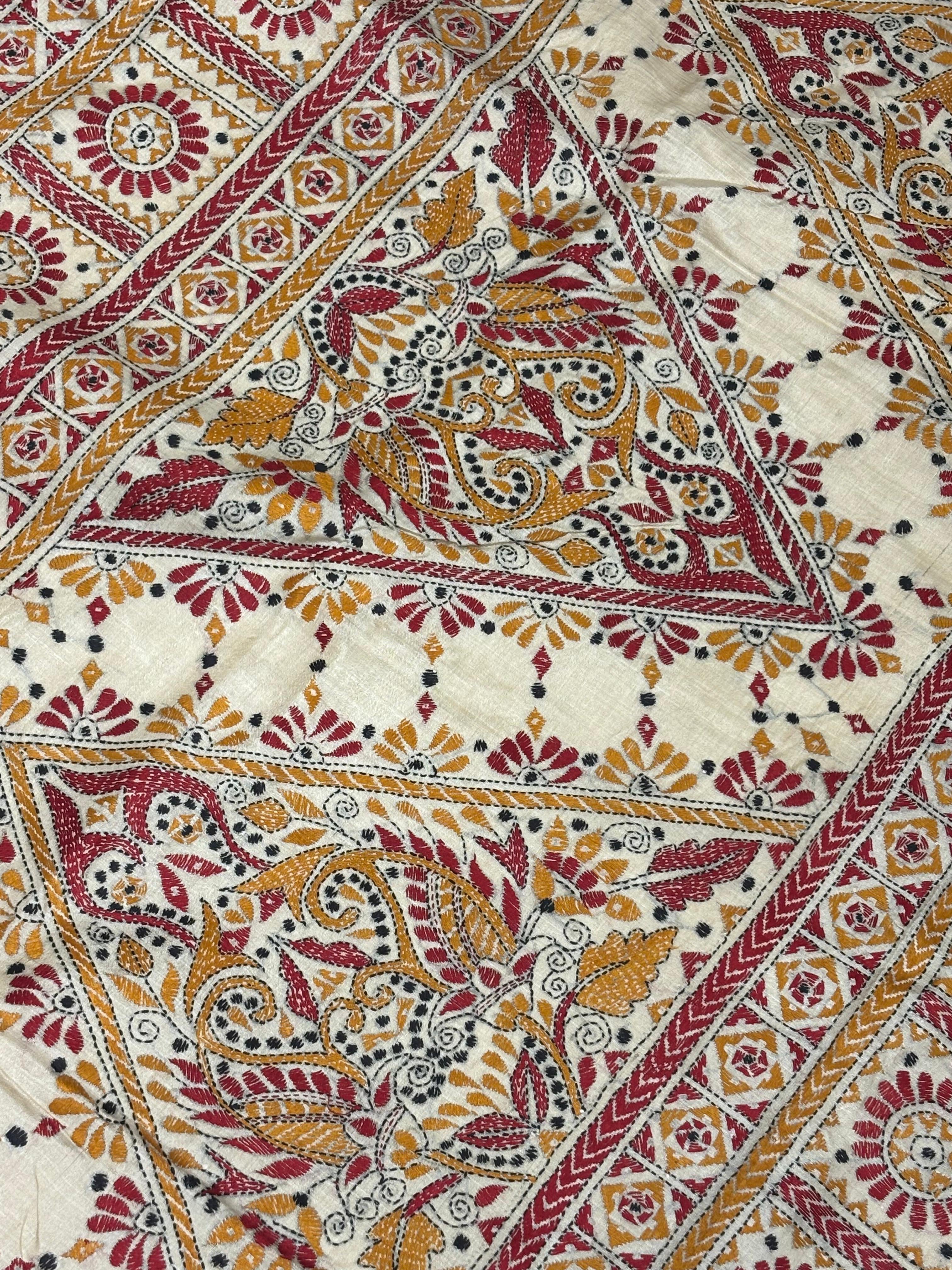 Orange &amp; Red Tussar Saree