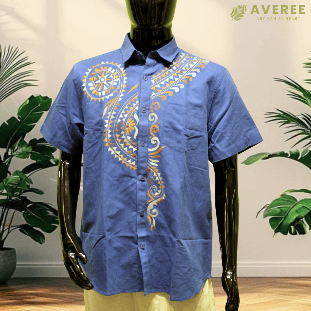 Blue Embroidered Cotton Shirt