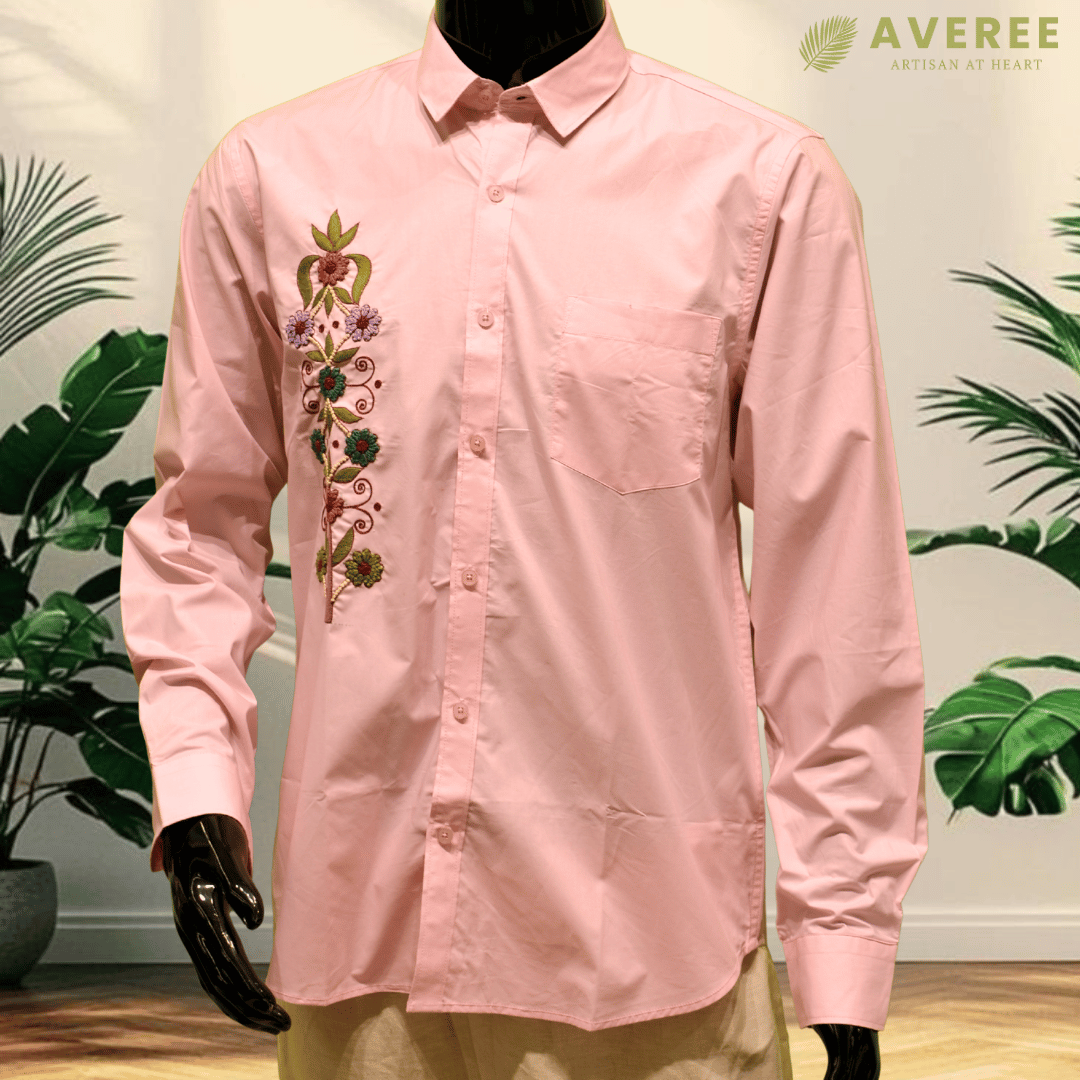 Pink Embroidered Cotton Shirt