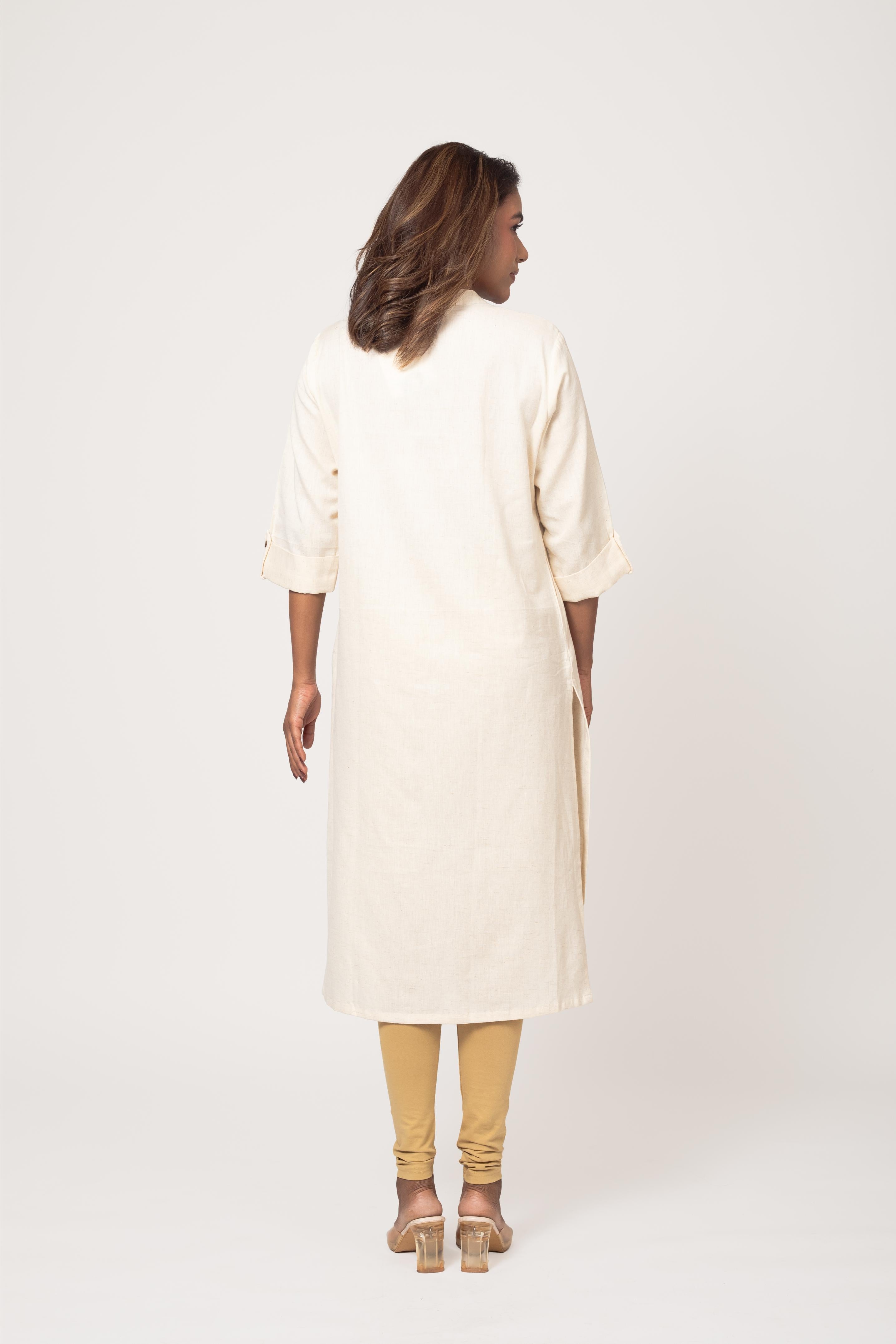 Red Cotton Hand Embroidered Slim Fit Kurti