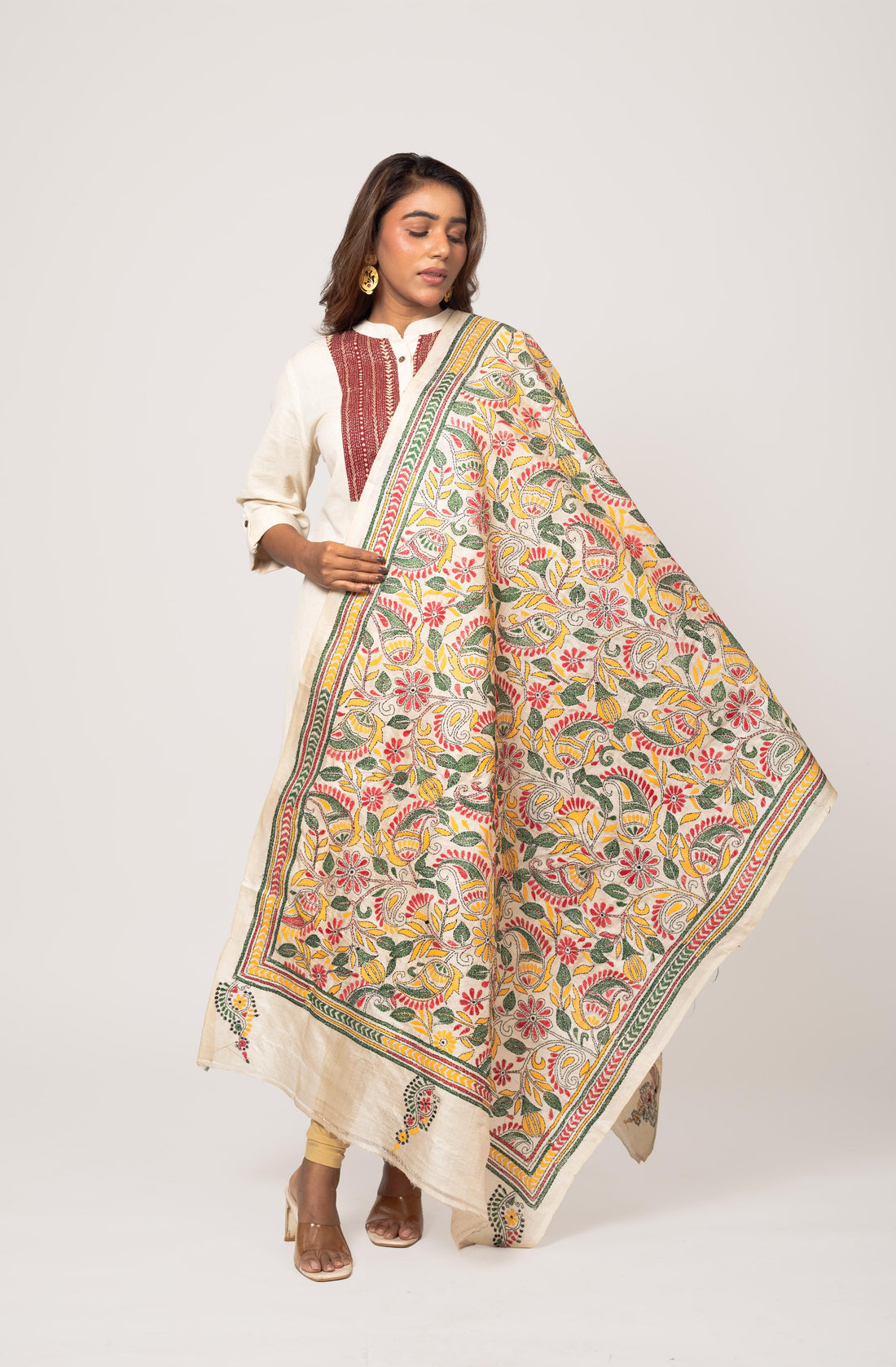 Multicolour Pure Silk Tussar Dupatta 36&